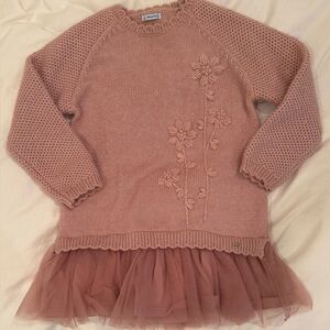 Mayoral Girls' Mauve Floral Metallic Knit Sweater Dress